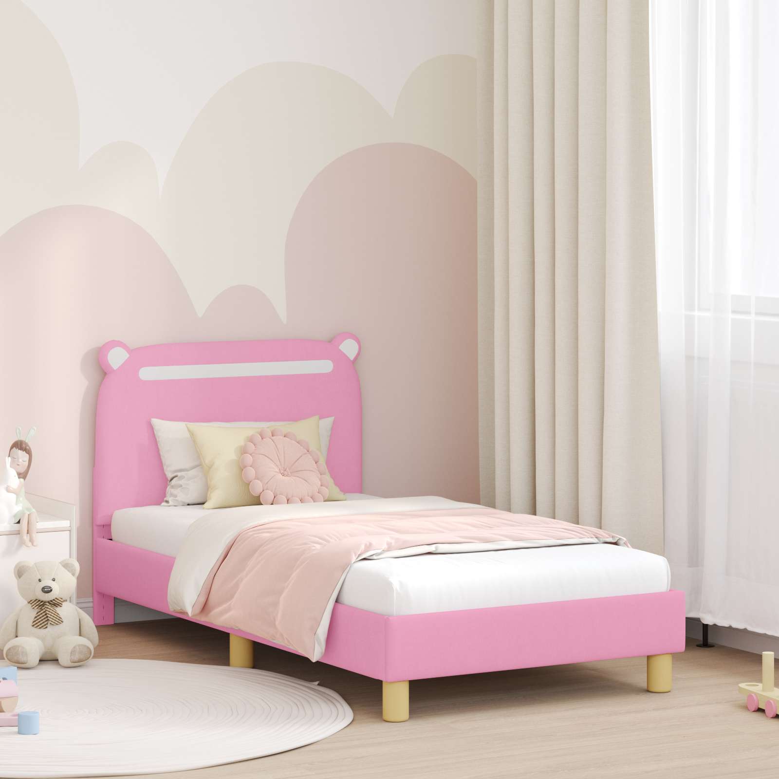 Children's bed with headboard Jeans Blue 80 x 160 cm Fabric