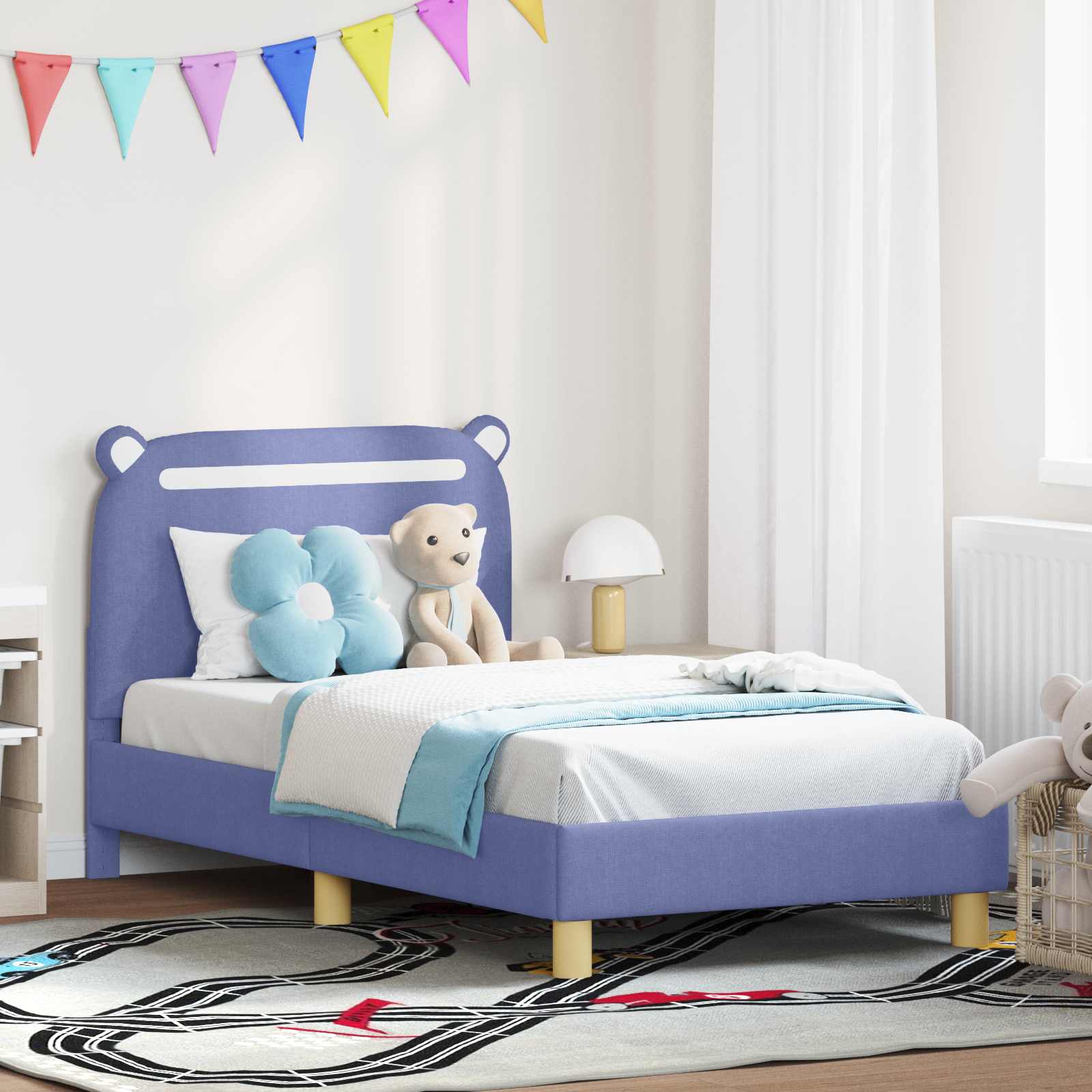 Cama para niños con cabecero Azul jeans 80 x 160 cm Tela