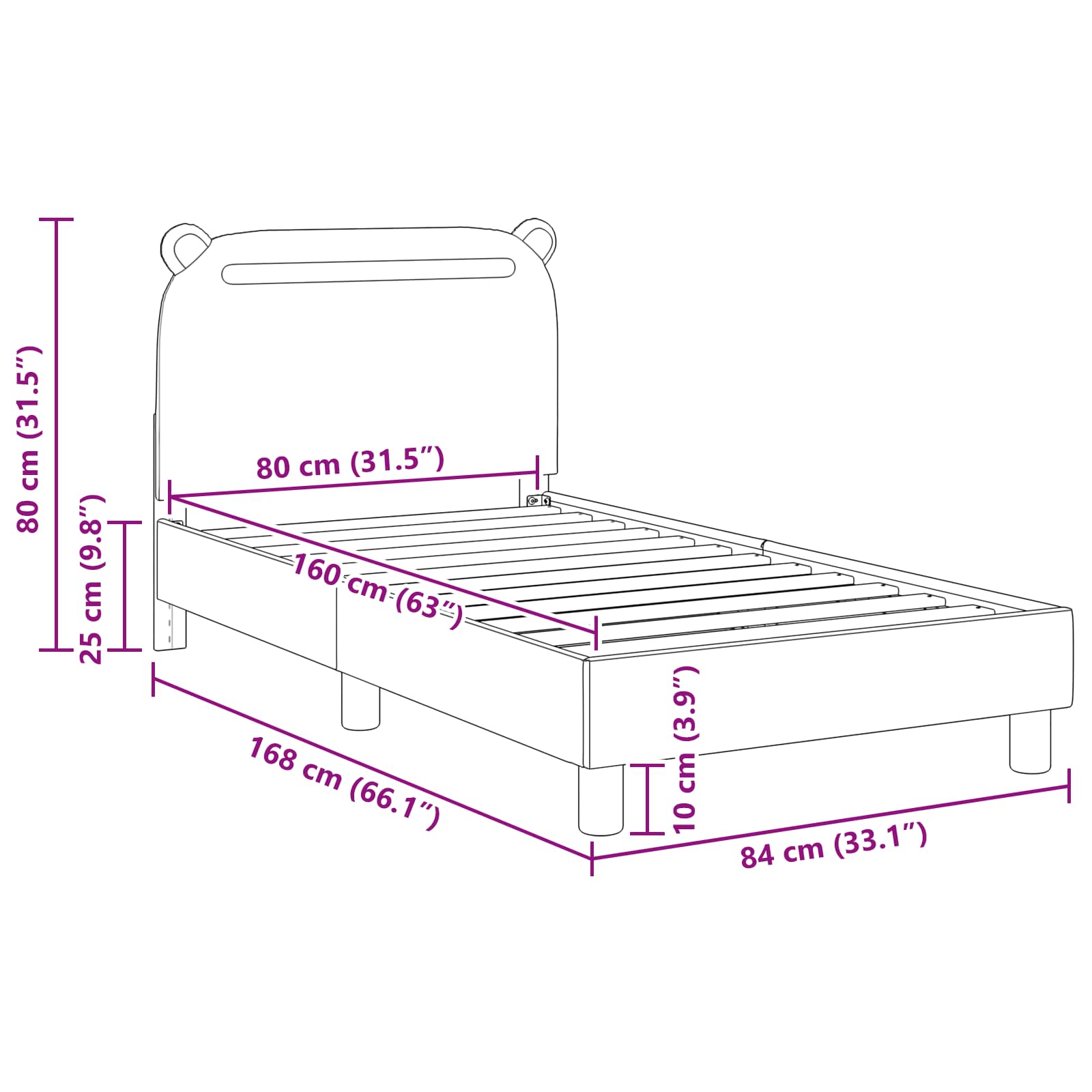 Cama para niños con cabecero Azul jeans 80 x 160 cm Tela