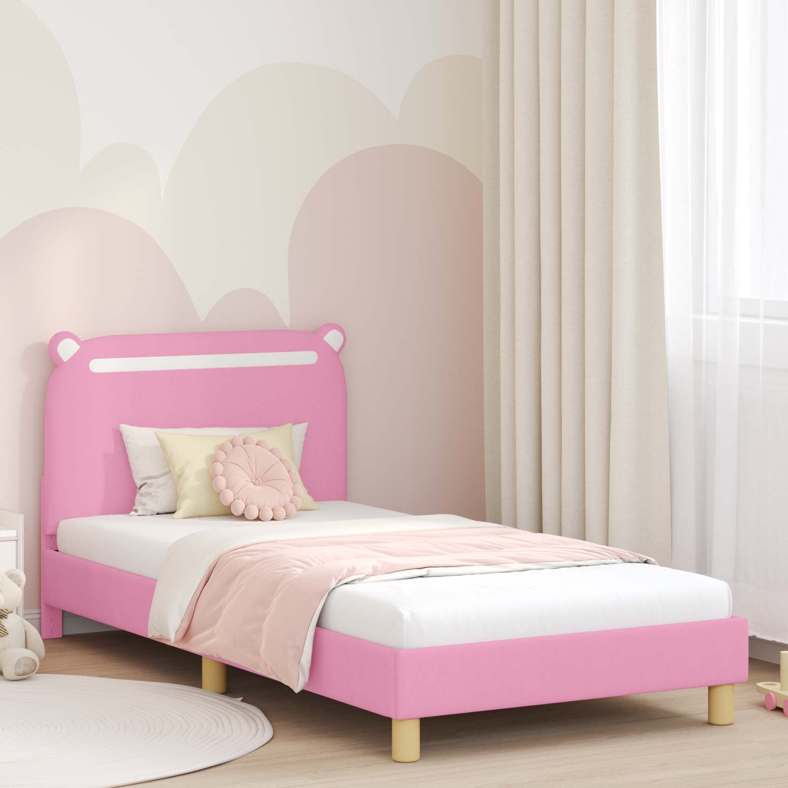 Children's bed with headboard Jeans Blue 80 x 160 cm Fabric