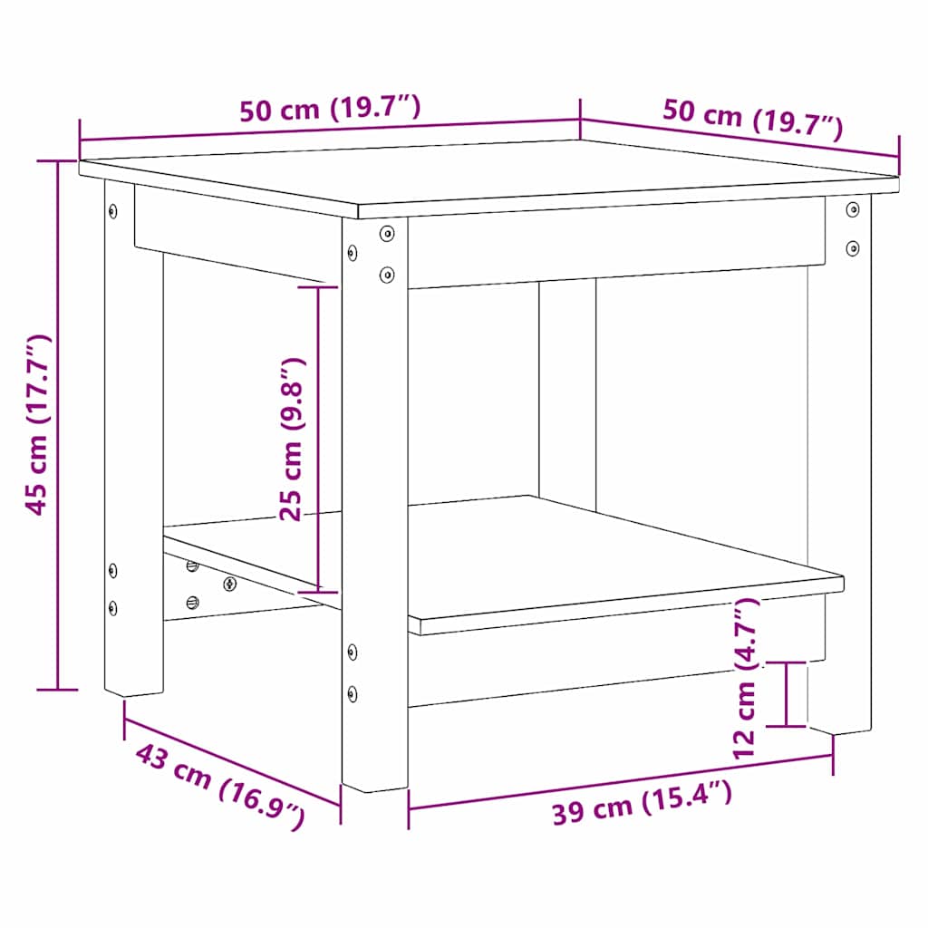 Mesa de Café Marrón cera 50 x 50 x 45 cm Madera maciza de pino