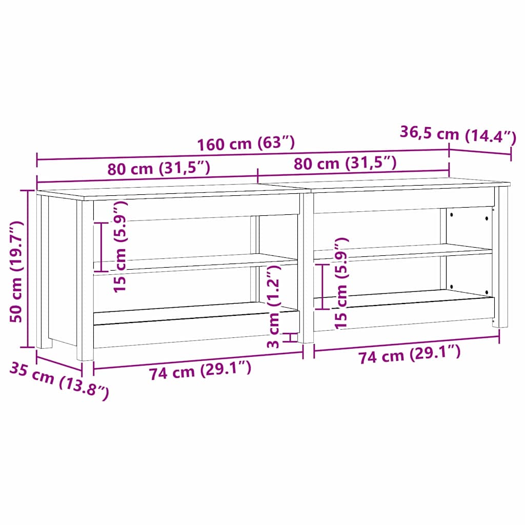 Banco para zapatos con estante Marrón cera 160 x 36,5 x 50 cm