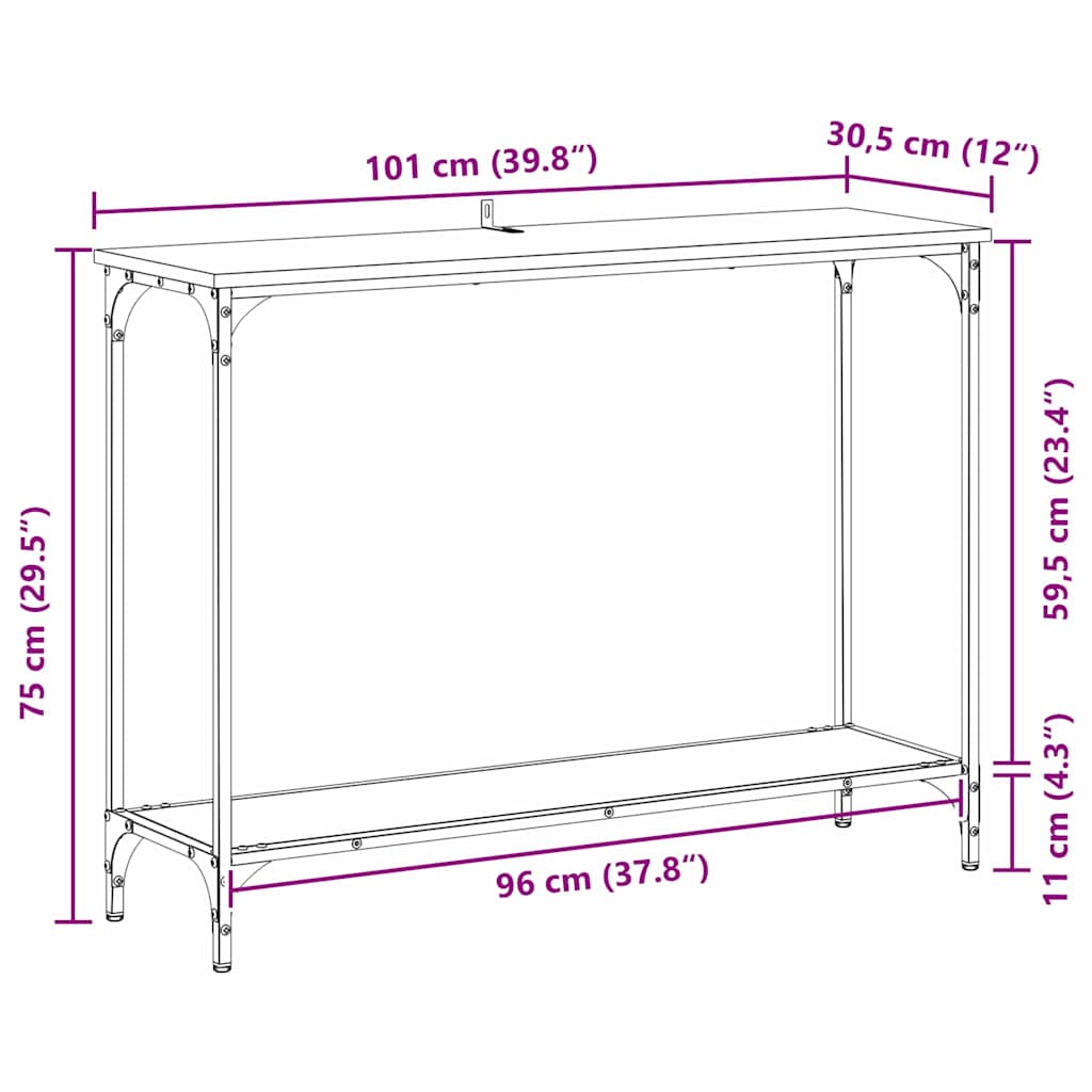 Mesa Consola con estante Roble negro 101 x 30.5 x 75 cm