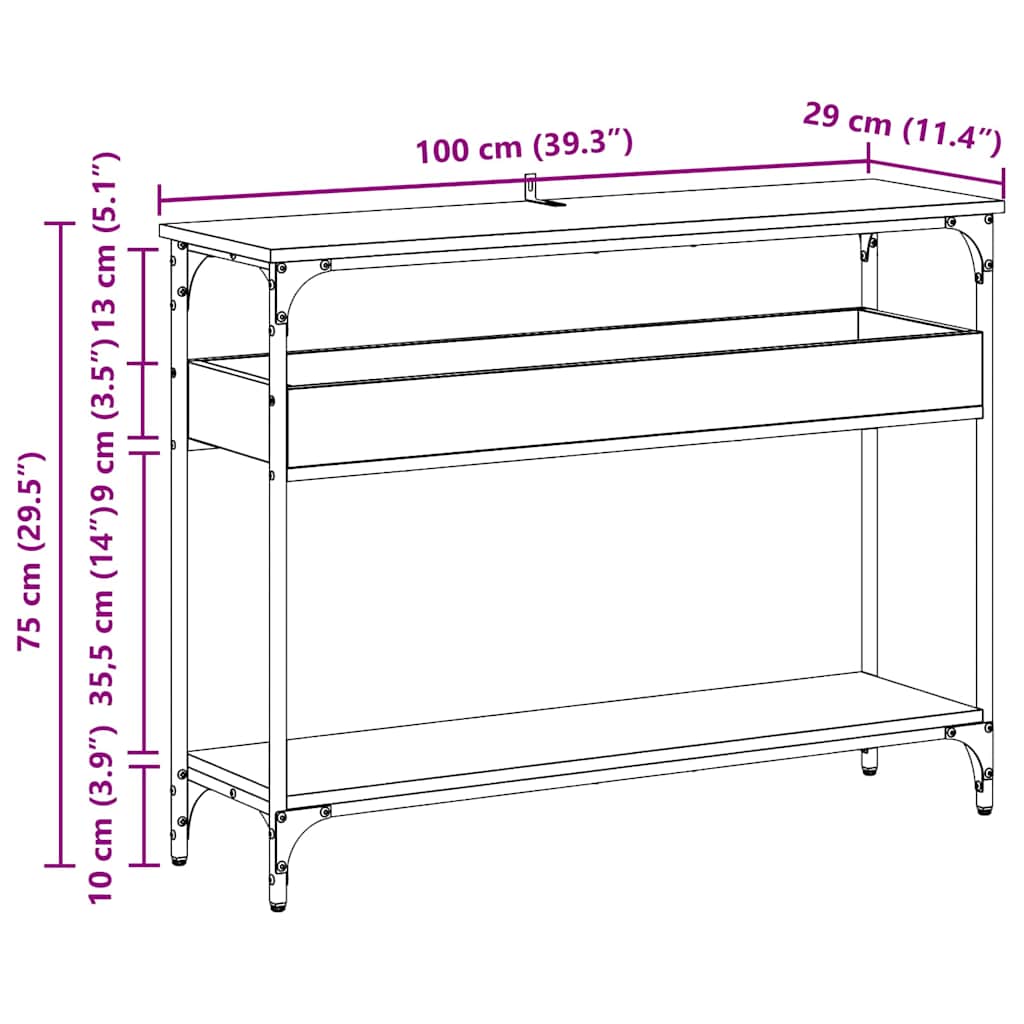 Mesa Consola con estante Roble artisan 100 x 29 x 75 cm