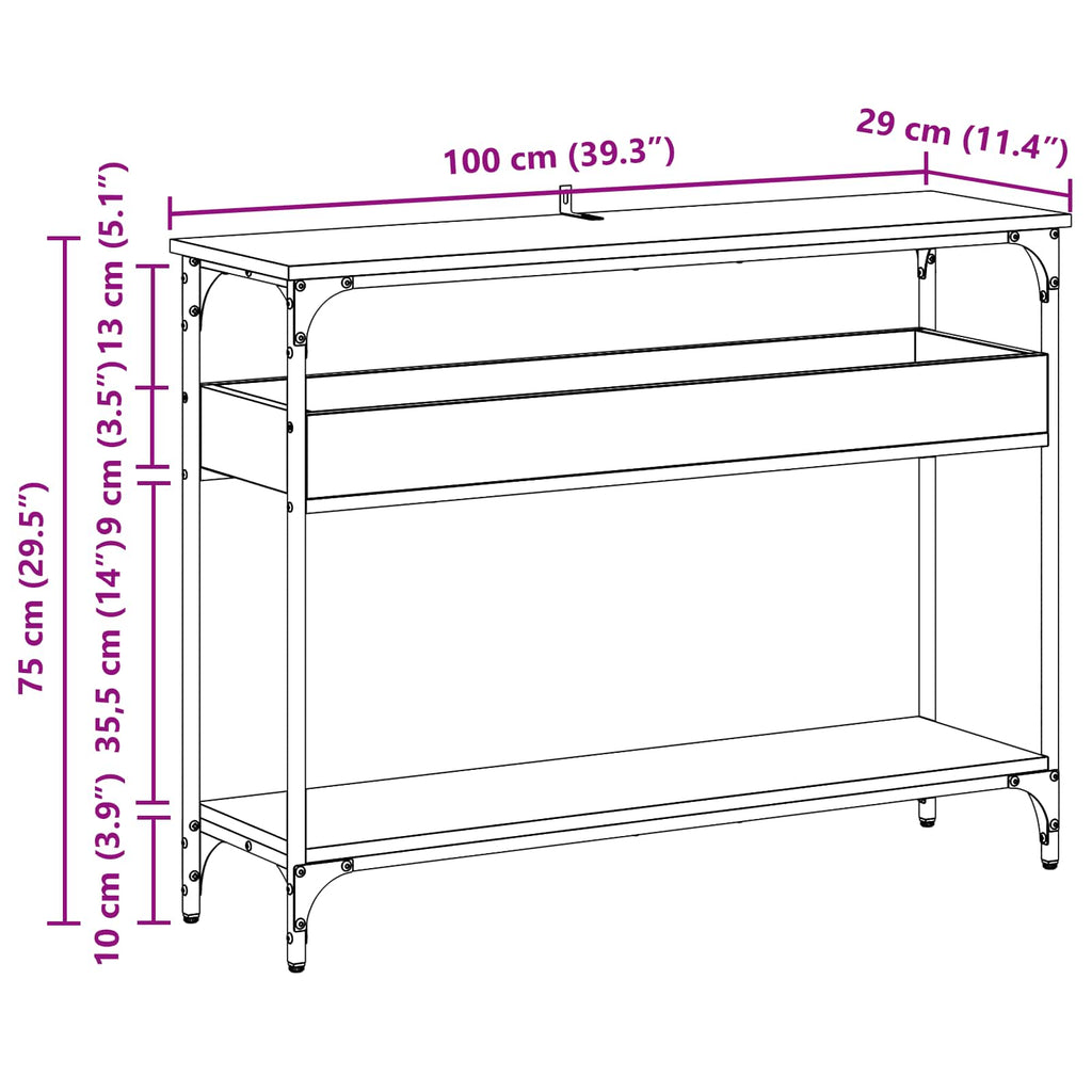Mesa Consola con estante Roble artisan 100 x 29 x 75 cm