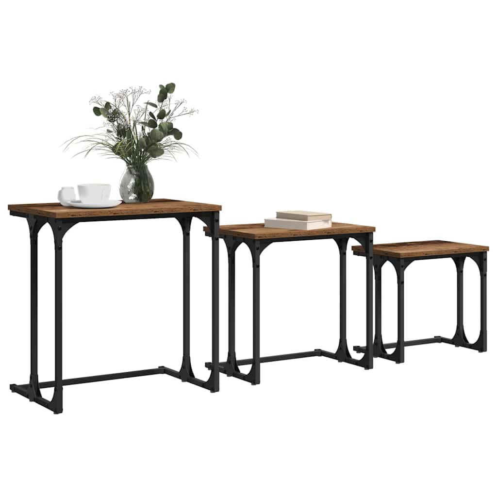 Mesa de Café Nido 3 pcs Madera vieja Madera contrachapada