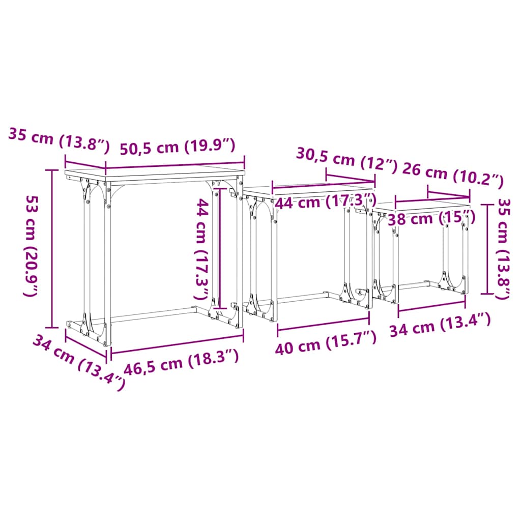 Mesa de Café Nido 3 pcs Madera vieja Madera contrachapada