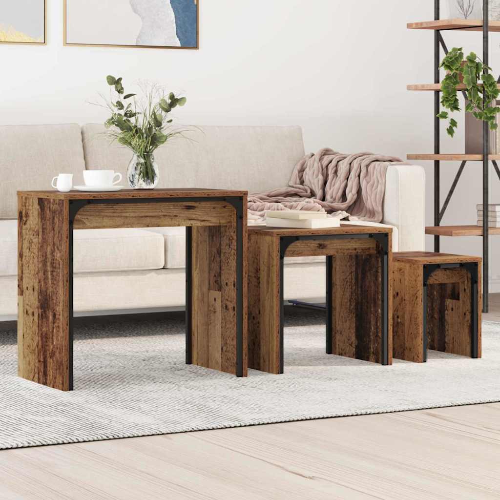 Mesa de Café 3 pcs Madera vieja Madera de ingeniería