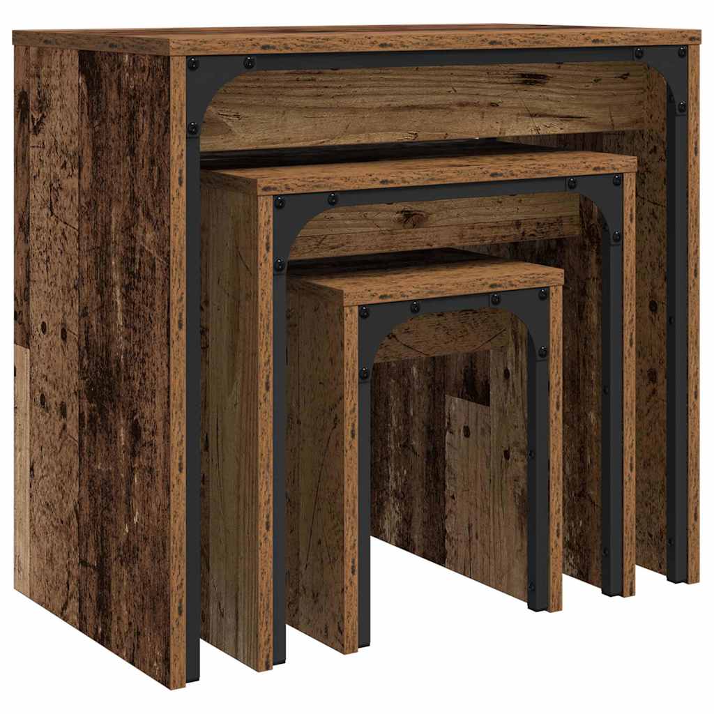 Mesa de Café 3 pcs Madera vieja Madera de ingeniería