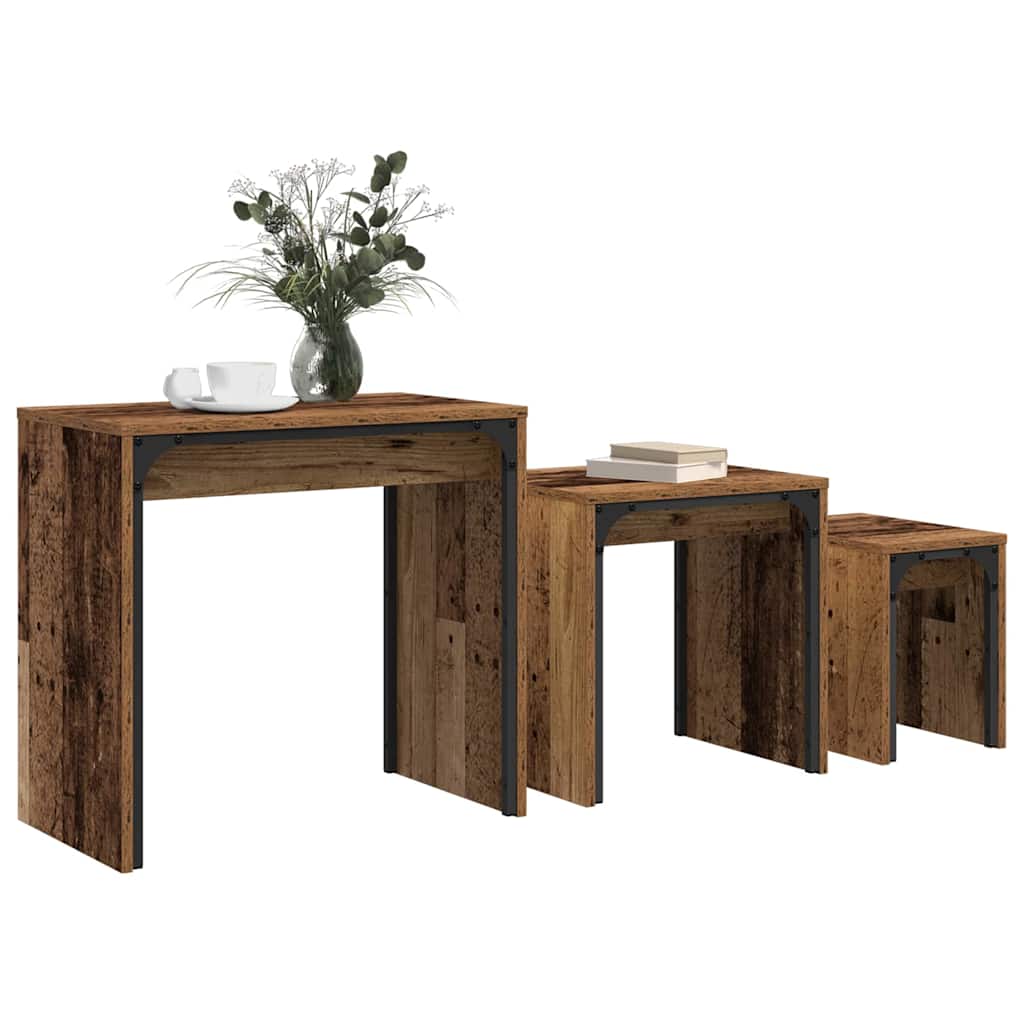 Mesa de Café 3 pcs Madera vieja Madera de ingeniería