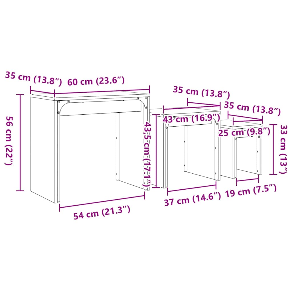 Mesa de Café 3 pcs Madera vieja Madera de ingeniería