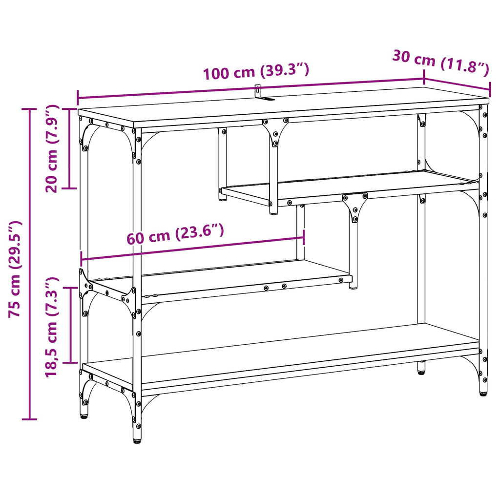 Mesa Consola con estante Roble artesanal 100 x 30 x 75 cm