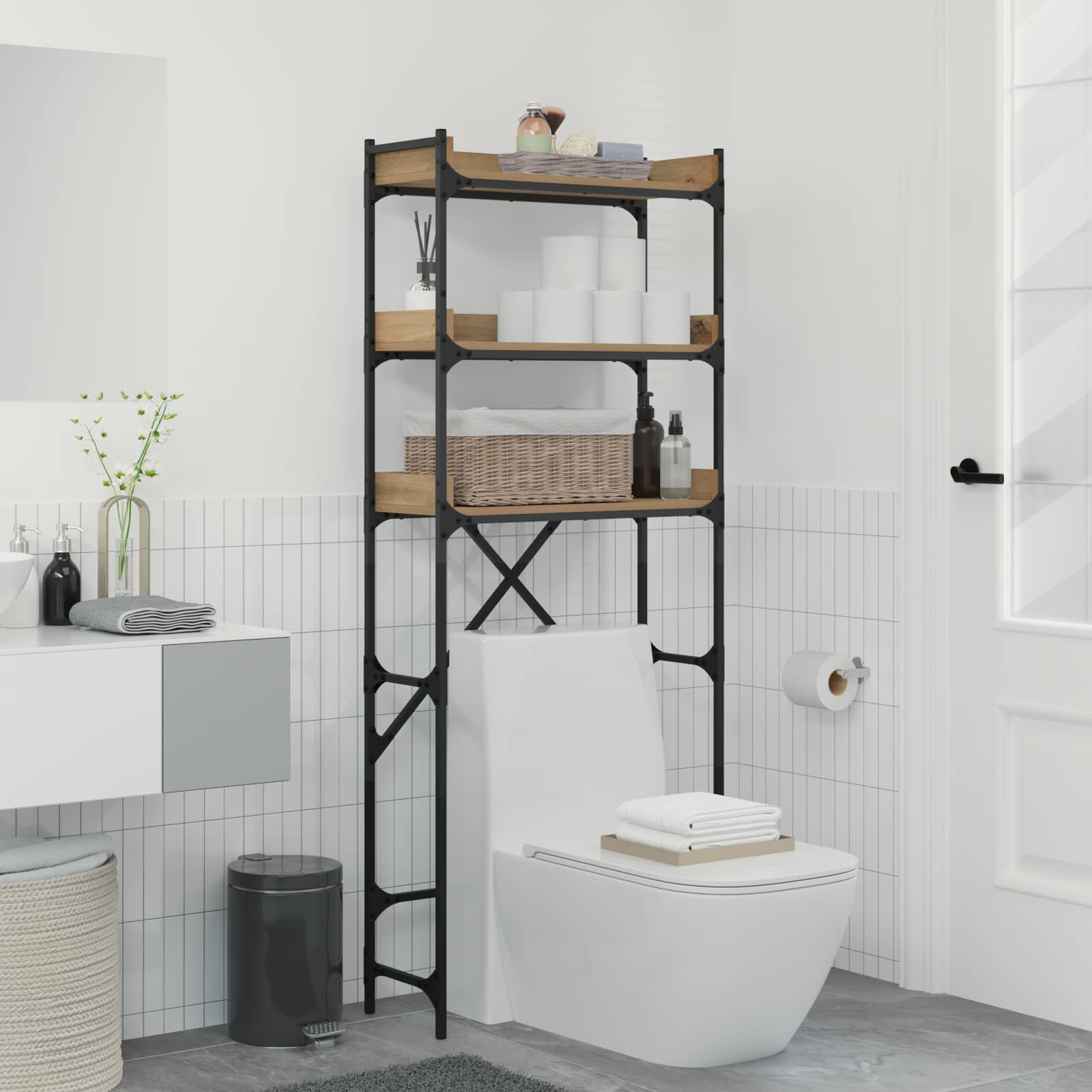 Washing machine rack with shelf Black Oak 67 x 25 x 163 cm