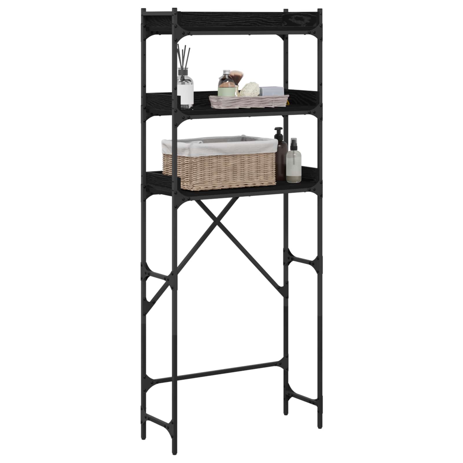 Estante para lavadora con estante Roble Negro 67 x 25 x 163 cm