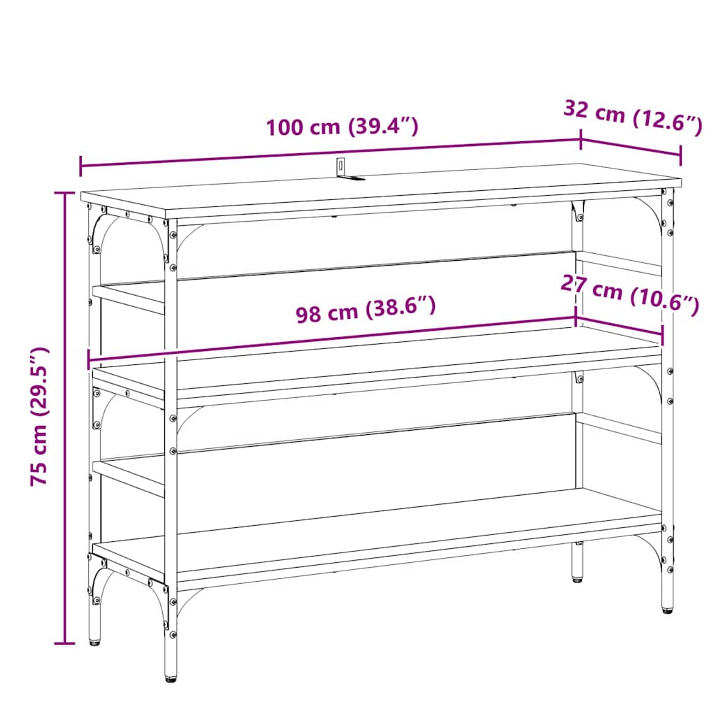 Mesa Consola con estante Roble artisan 100 x 32 x 75 cm