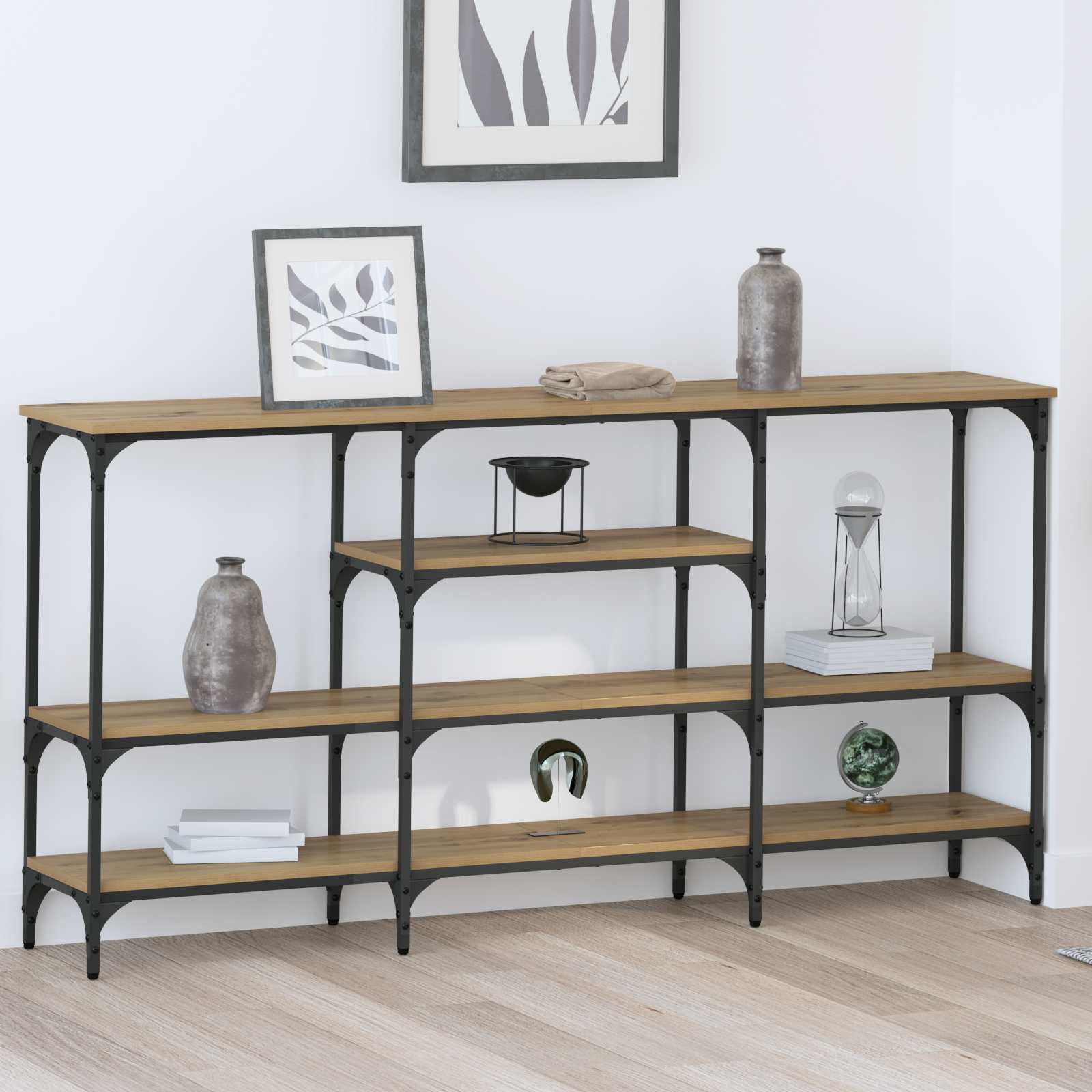 Mesa Consola con estante Roble artisan 160 x 29 x 80 cm