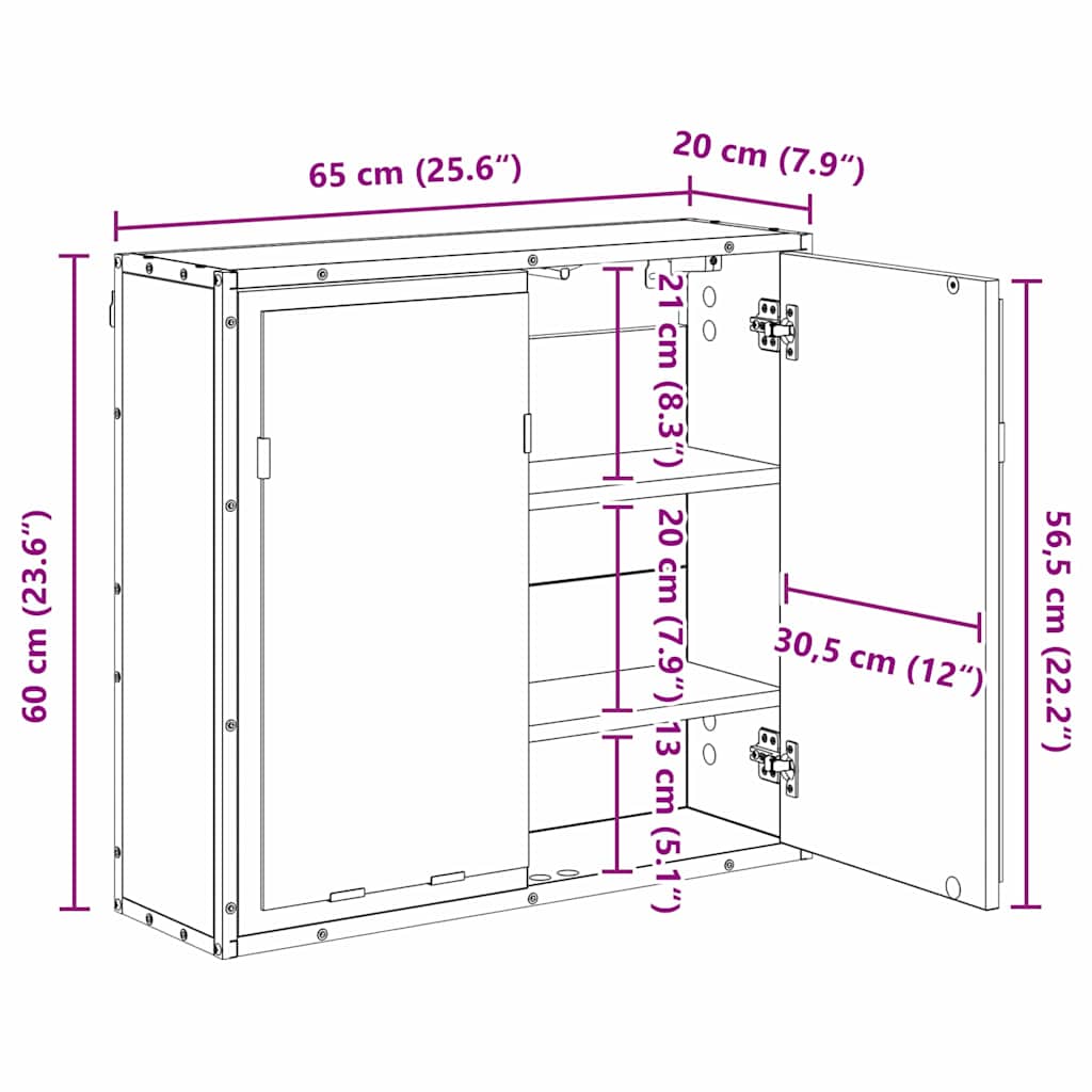 Estante de pared con estante Madera vieja 65 x 20 x 60 cm