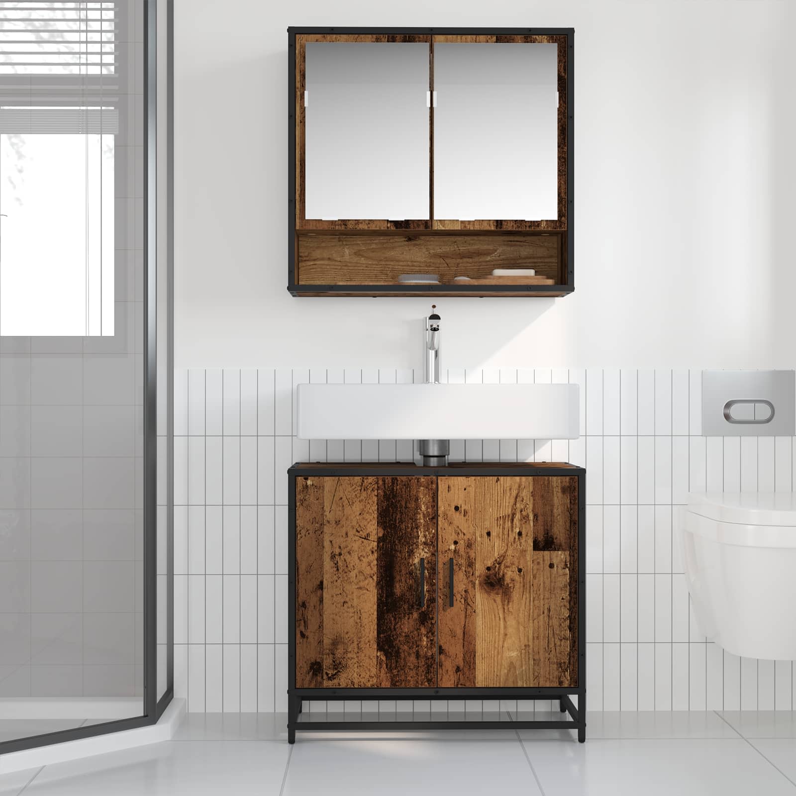 Mueble de lavabo para baño Madera envejecida 65 x 33 x 60 cm