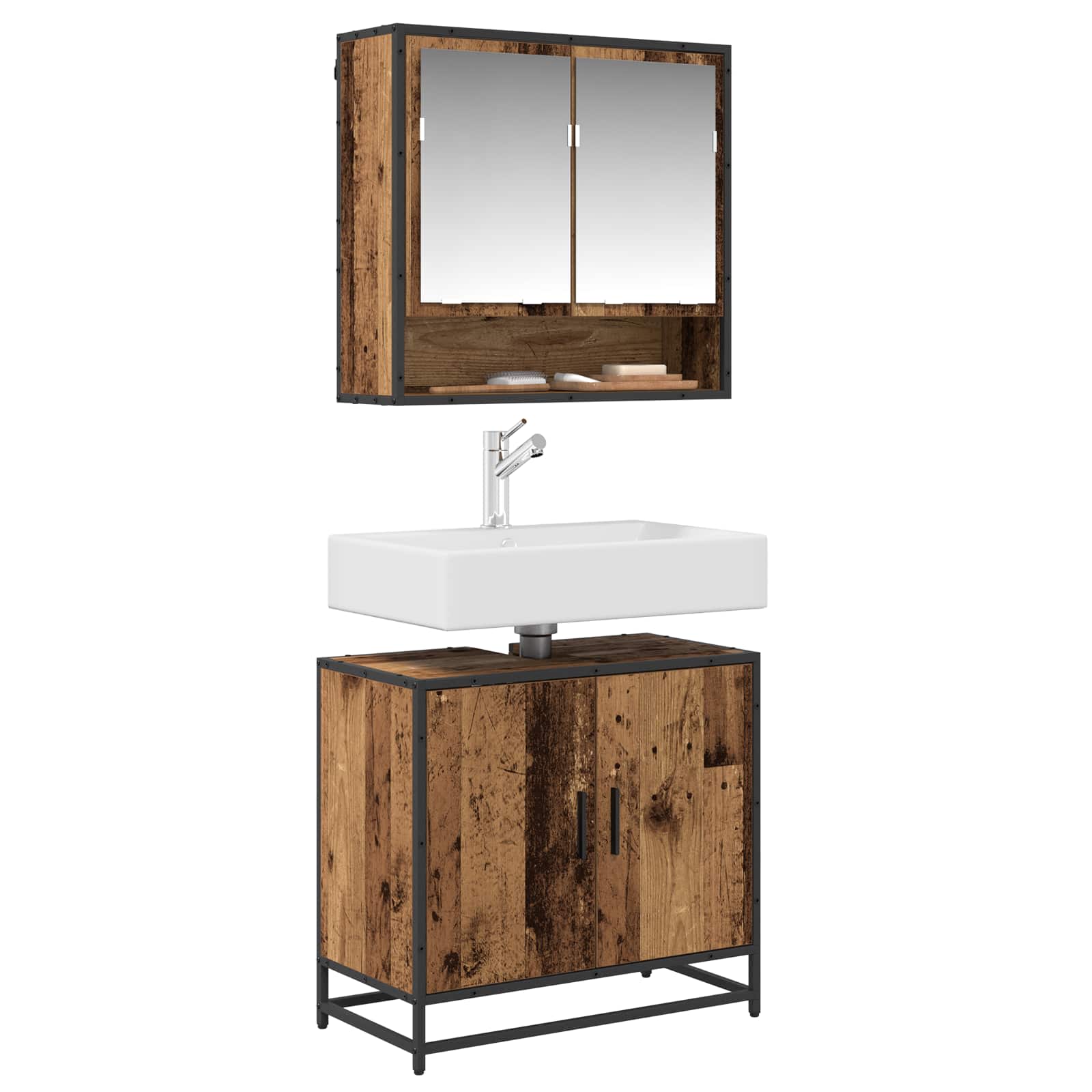 Mueble de lavabo para baño Madera envejecida 65 x 33 x 60 cm