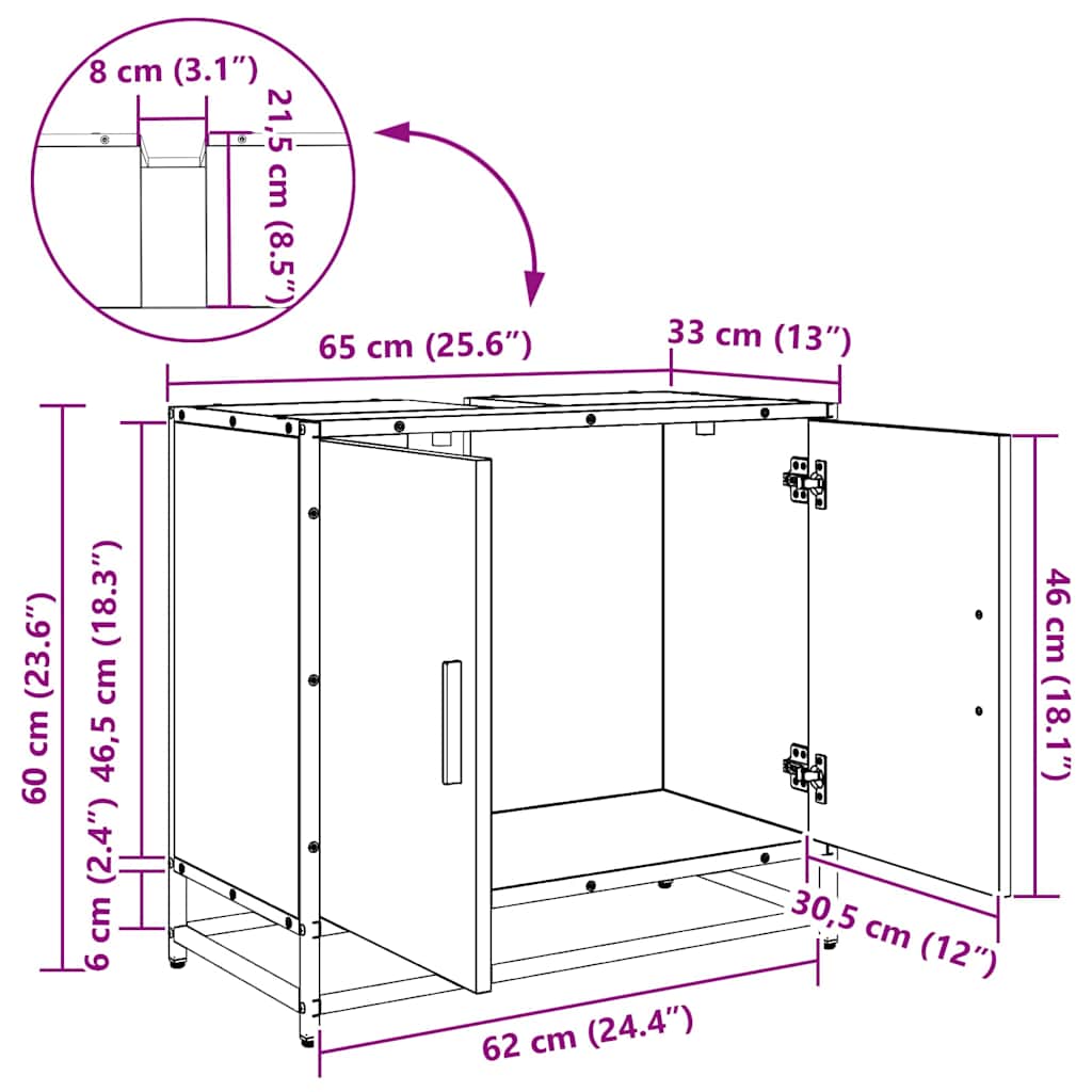 Mueble de lavabo para baño Madera envejecida 65 x 33 x 60 cm