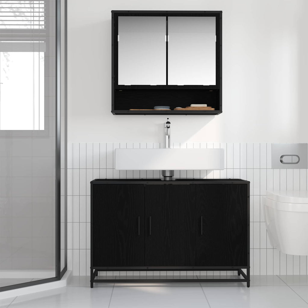 Mueble de Cuarto de Baño con puerta Roble Negro 90 x 33 x 60 cm