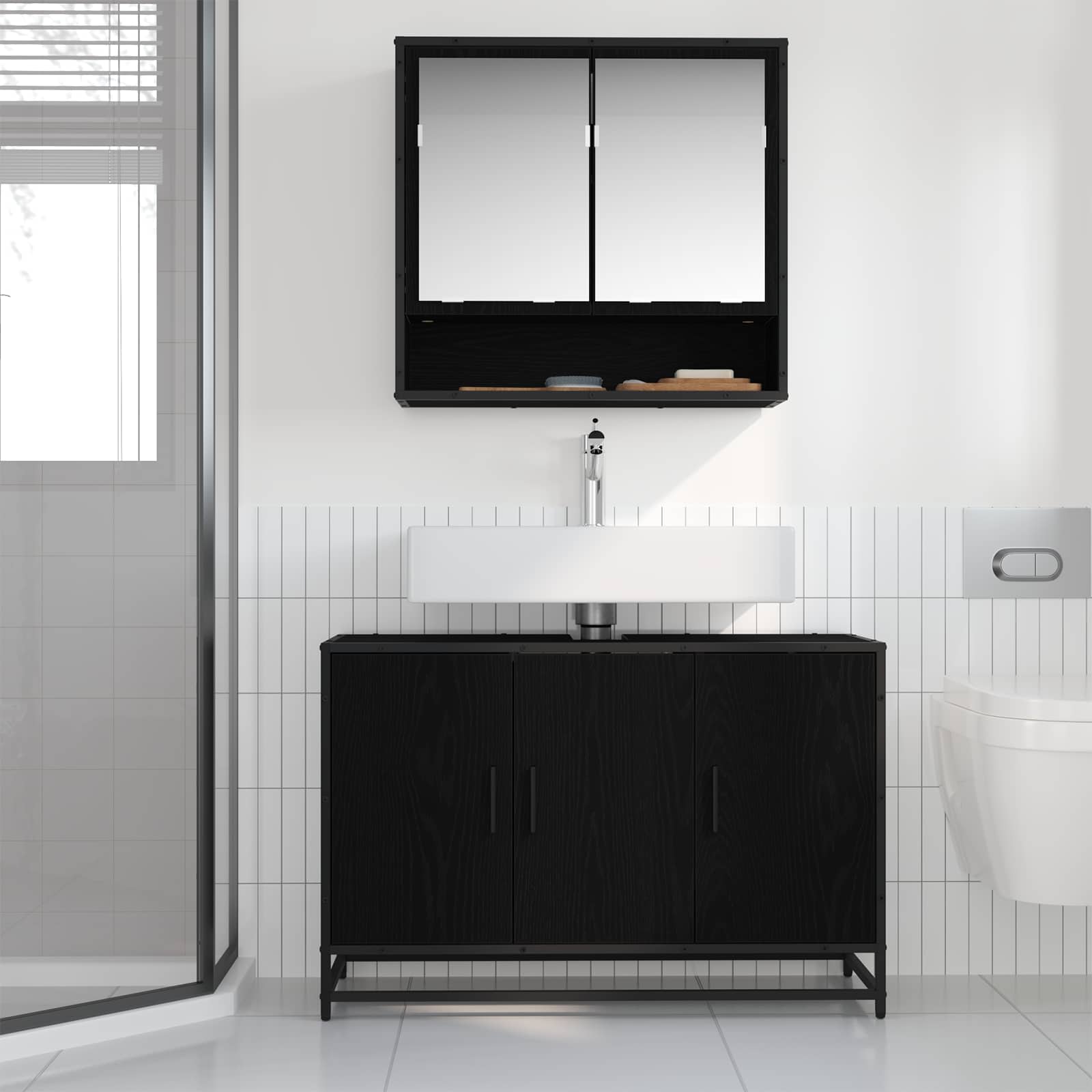 Mueble de Cuarto de Baño con puerta Roble Negro 90 x 33 x 60 cm