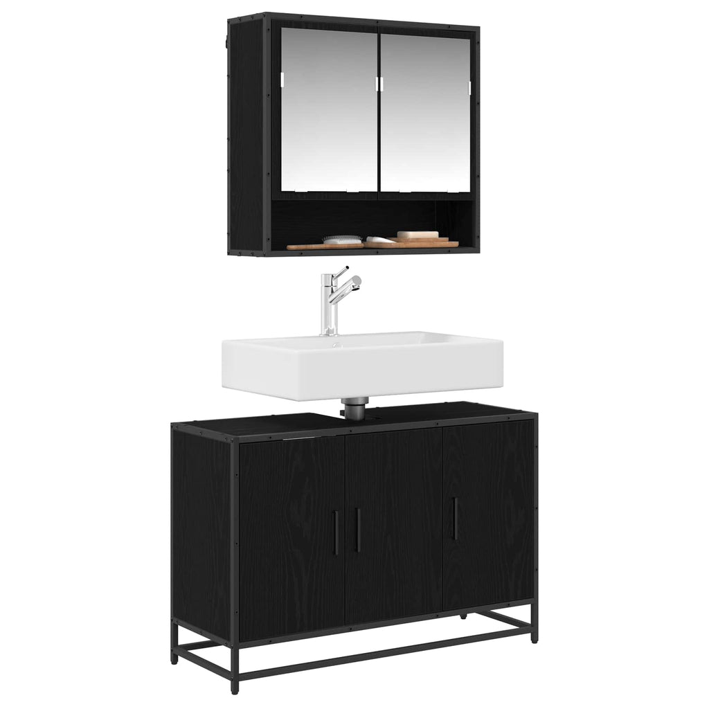 Mueble de Cuarto de Baño con puerta Roble Negro 90 x 33 x 60 cm