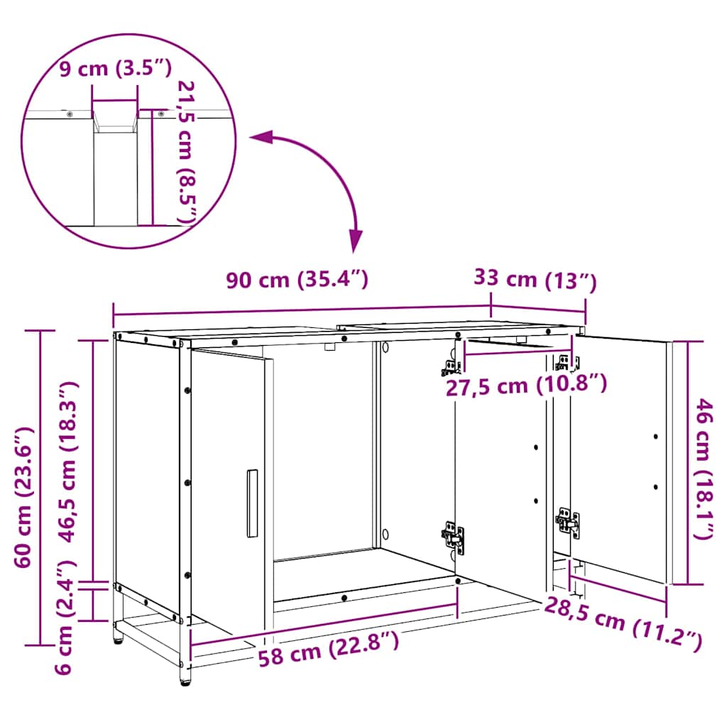 Mueble de Cuarto de Baño con puerta Roble Negro 90 x 33 x 60 cm