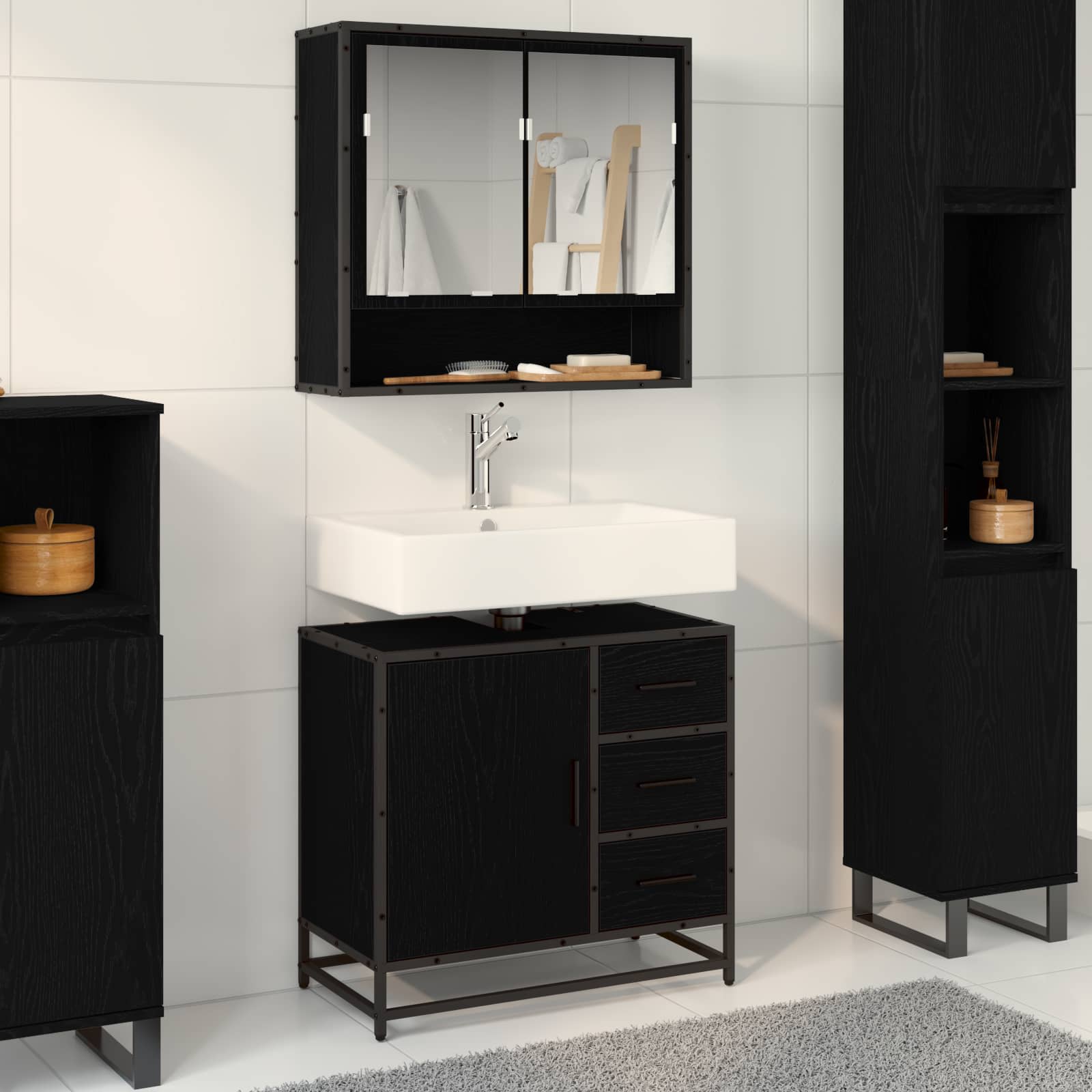 Mueble de Cuarto de Baño con cajón Roble Negro 65 x 33 x 60 cm