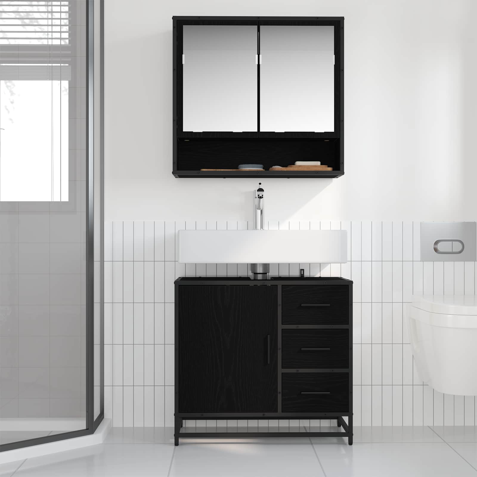 Mueble de Cuarto de Baño con cajón Roble Negro 65 x 33 x 60 cm
