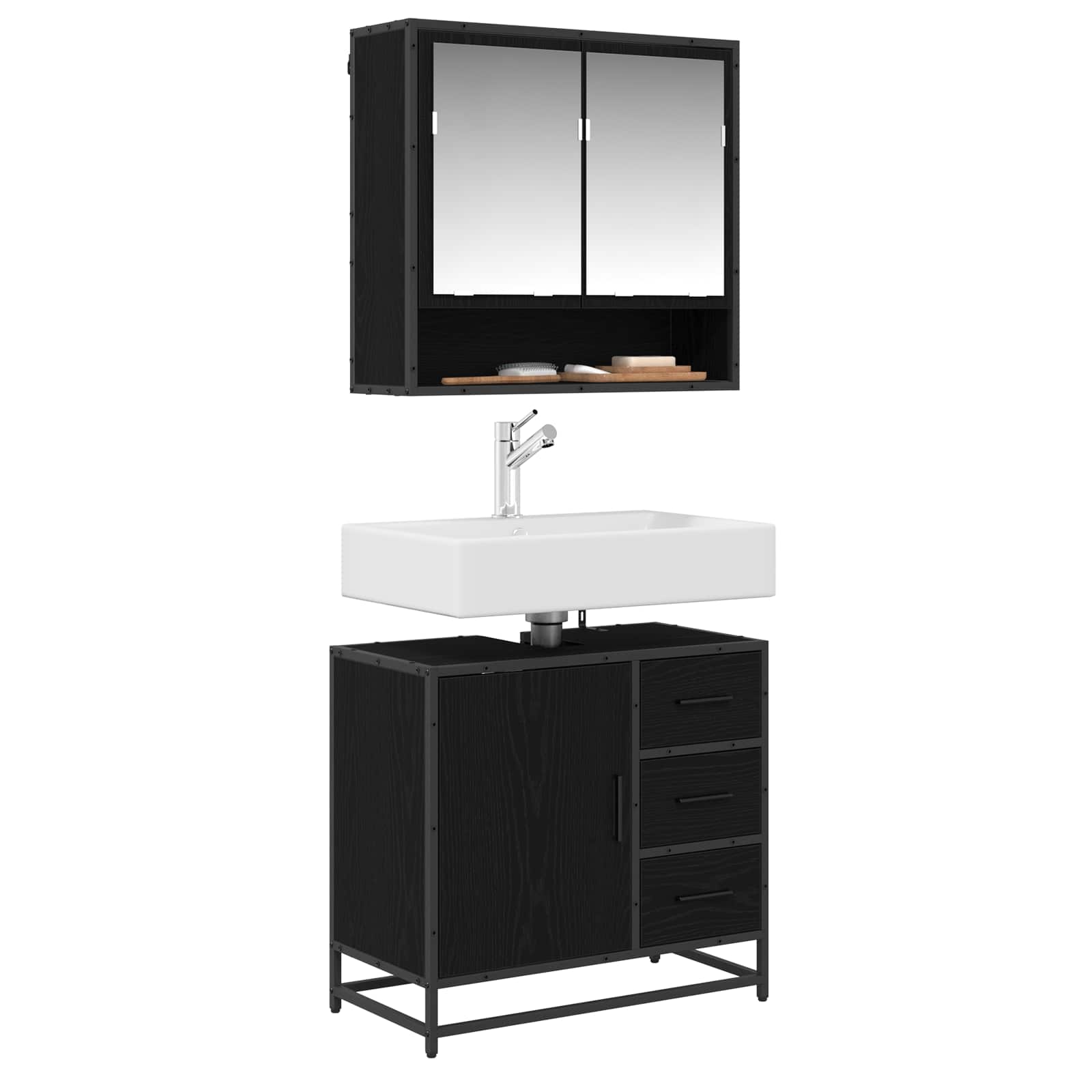 Mueble de Cuarto de Baño con cajón Roble Negro 65 x 33 x 60 cm