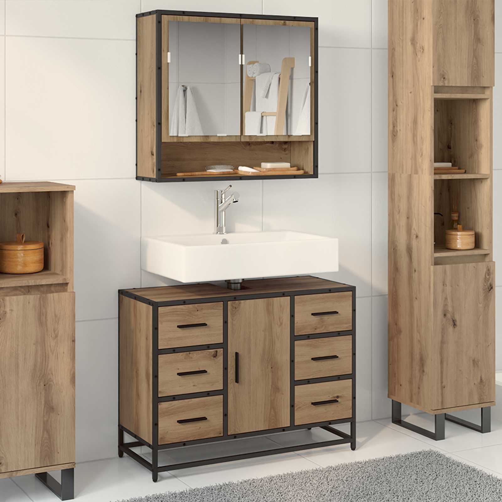 Black and Gold Bathroom Cabinet 38 x 33 x 58 cm