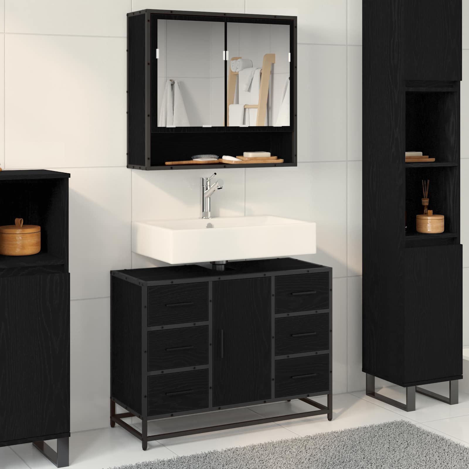 Mueble de Cuarto de Baño con cajón Roble Negro 80 x 33 x 60 cm