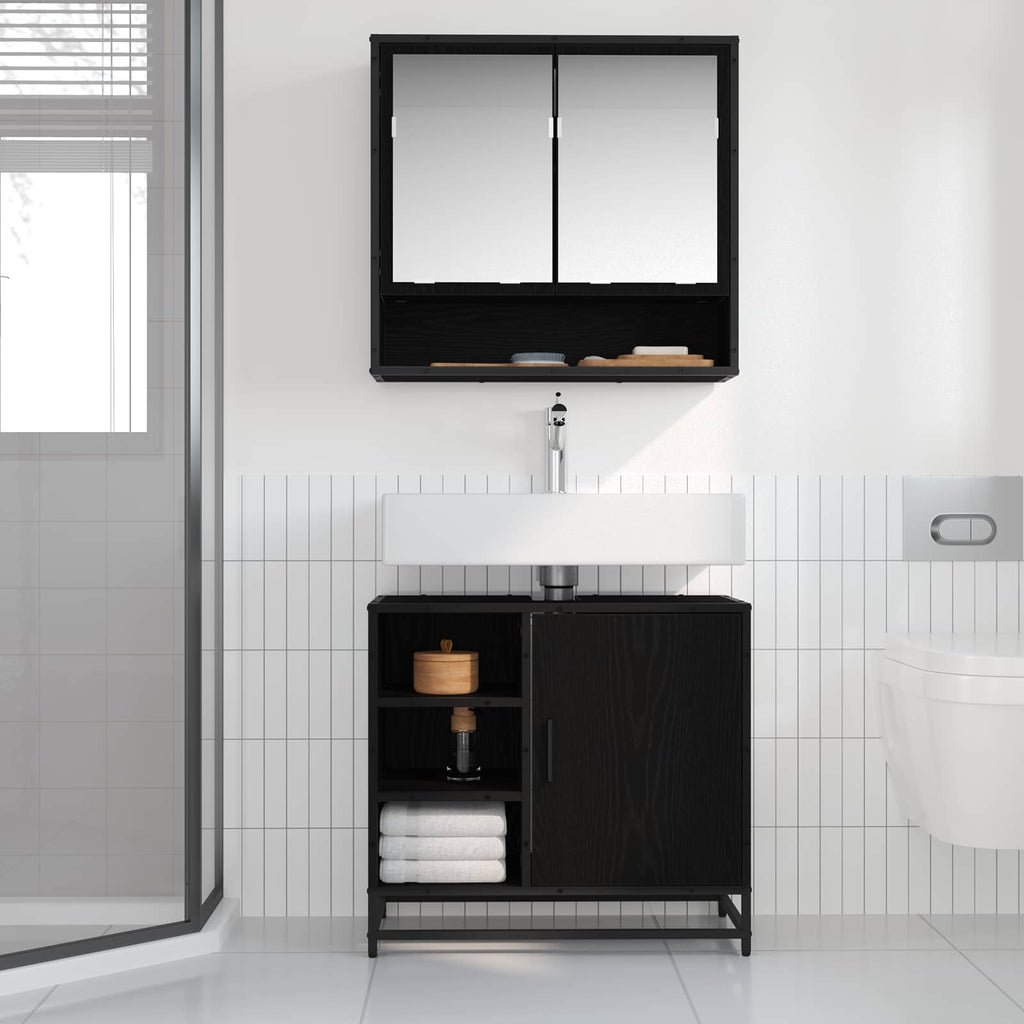 Mueble de Cuarto de Baño con puerta Roble Negro 65 x 33 x 60 cm