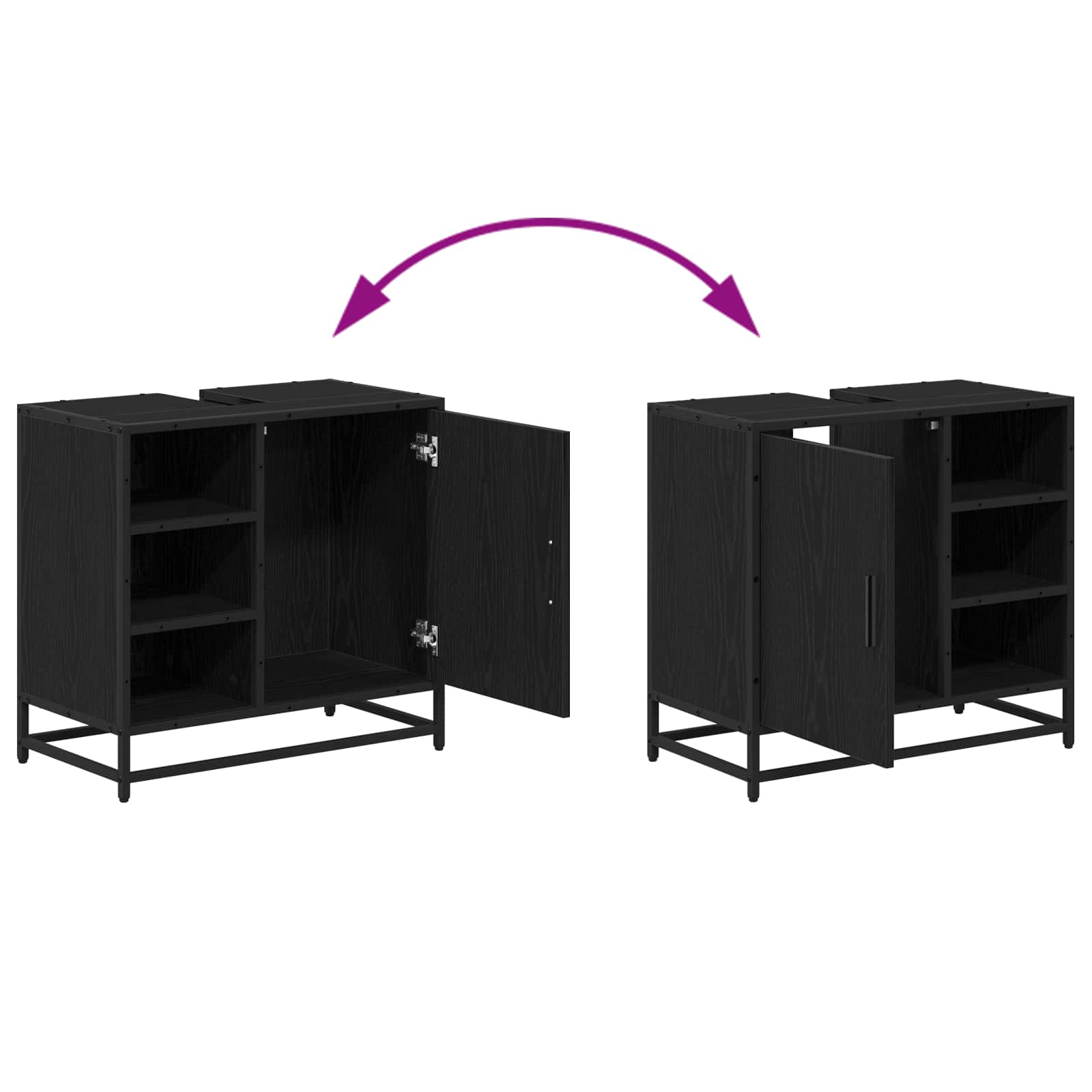 Mueble de Cuarto de Baño con puerta Roble Negro 65 x 33 x 60 cm