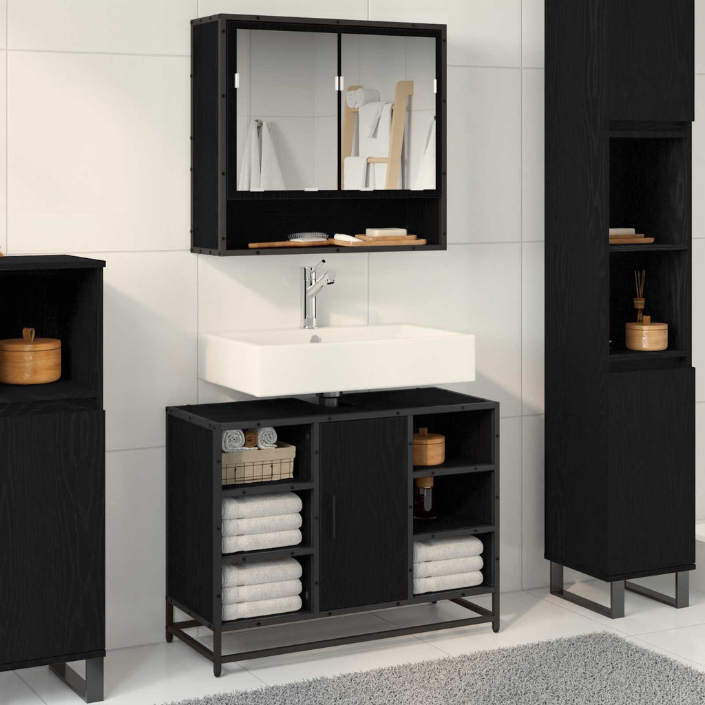 Mueble de Cuarto de Baño con puerta Roble Negro 80 x 33 x 60 cm