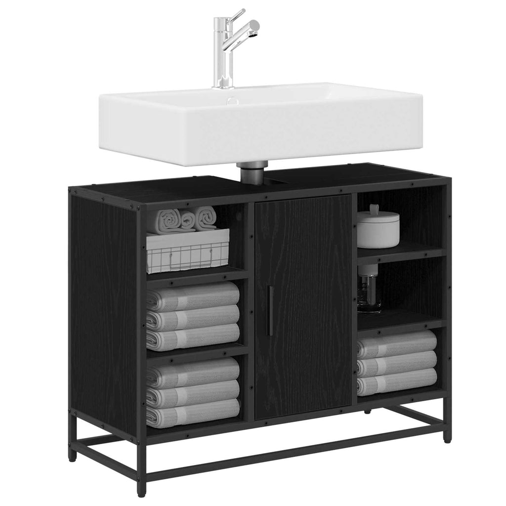Mueble de Cuarto de Baño con puerta Roble Negro 80 x 33 x 60 cm