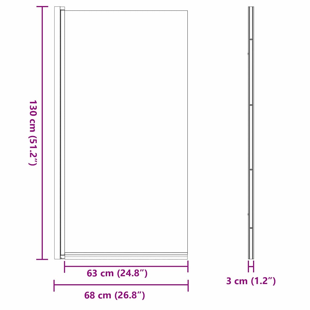 Pantalla de ducha de baño Negro 68 x 130 cm Vidrio templado