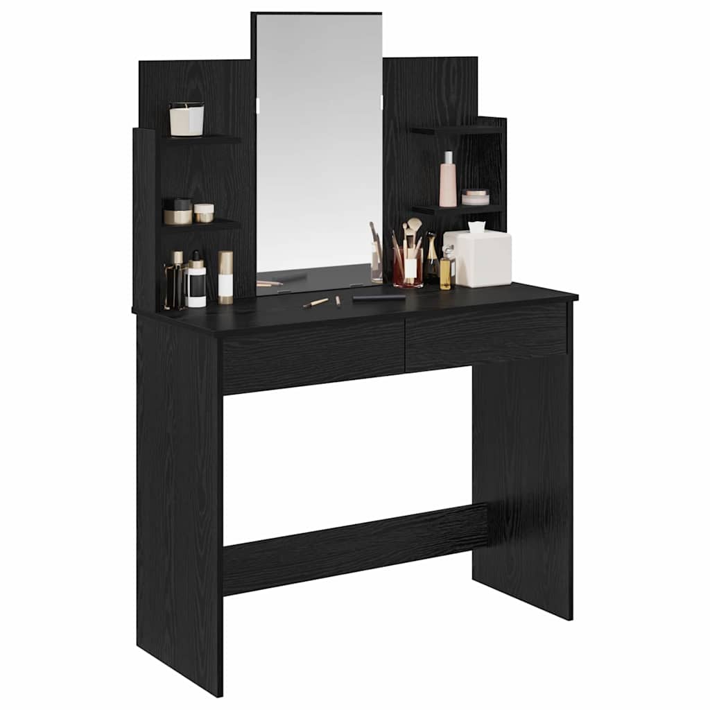 Mesa de Vestir con Espejo Roble Negro 96 x 39 x 142 cm