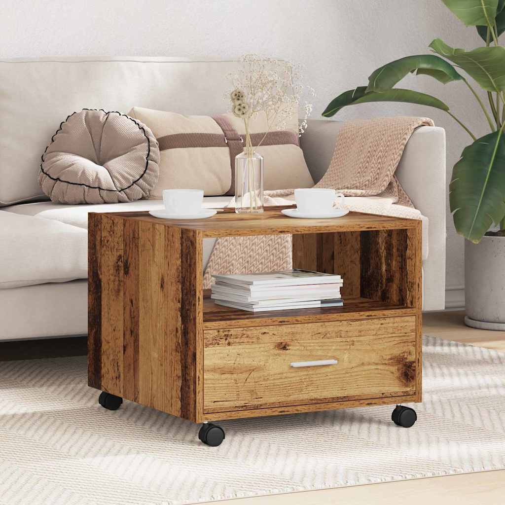 Mesa de Café con cajón Madera envejecida 55 x 55 x 45cm
