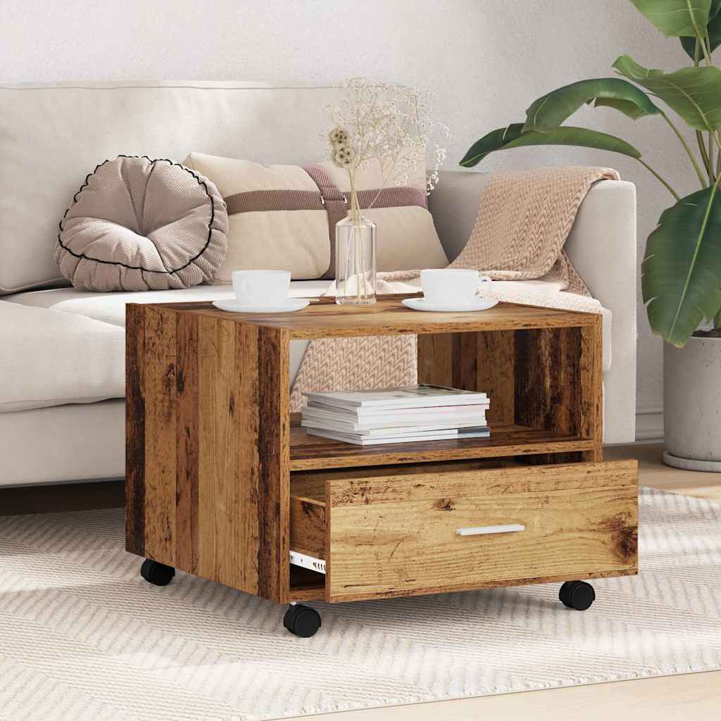 Mesa de Café con cajón Madera envejecida 55 x 55 x 45cm