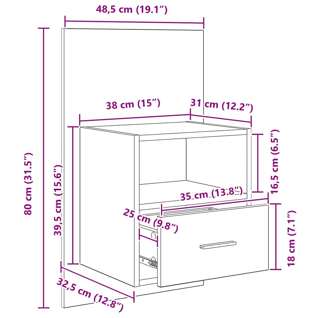 Armario de Noche 2 pcs Roble artesanal 50 x 32.5 x 80cm