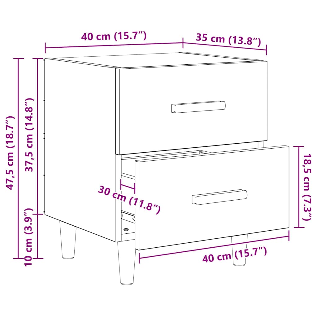 Mueble cama con cajón 2 pcs Madera vieja 40 x 35 x 47.5cm