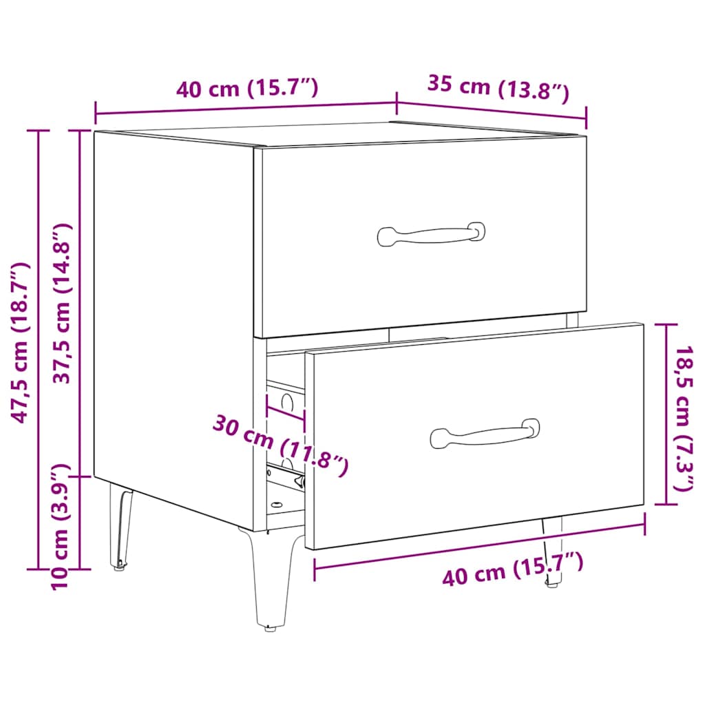 Mueble cama con cajón 2 pcs Madera vieja 40 x 35 x 47,5 cm