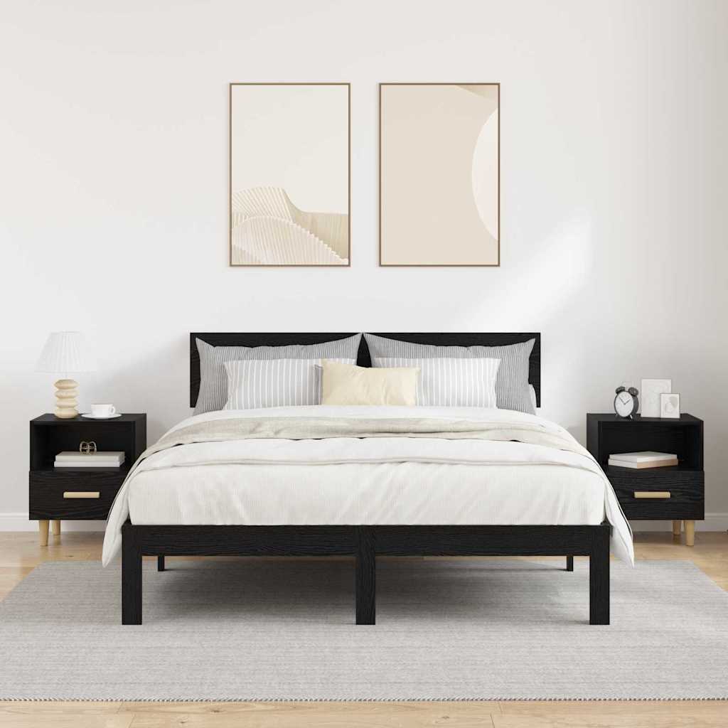 Armario de Noche con cajón 2 pcs Roble Negro 40 x 35 x 47 cm