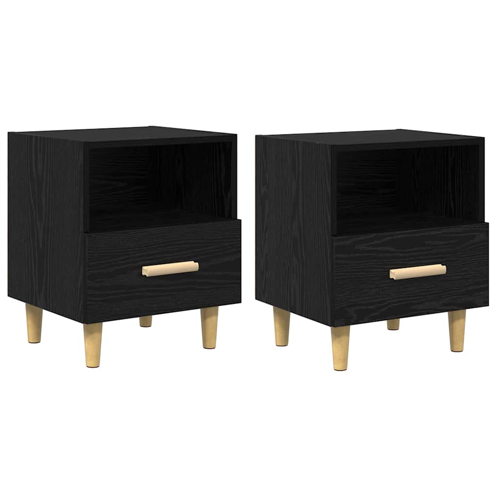 Armario de Noche con cajón 2 pcs Roble Negro 40 x 35 x 47 cm