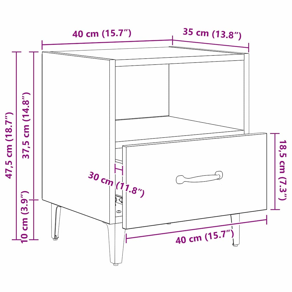 Armario de Noche 2 pcs Roble artesanal 40 x 35 x 47,5 cm