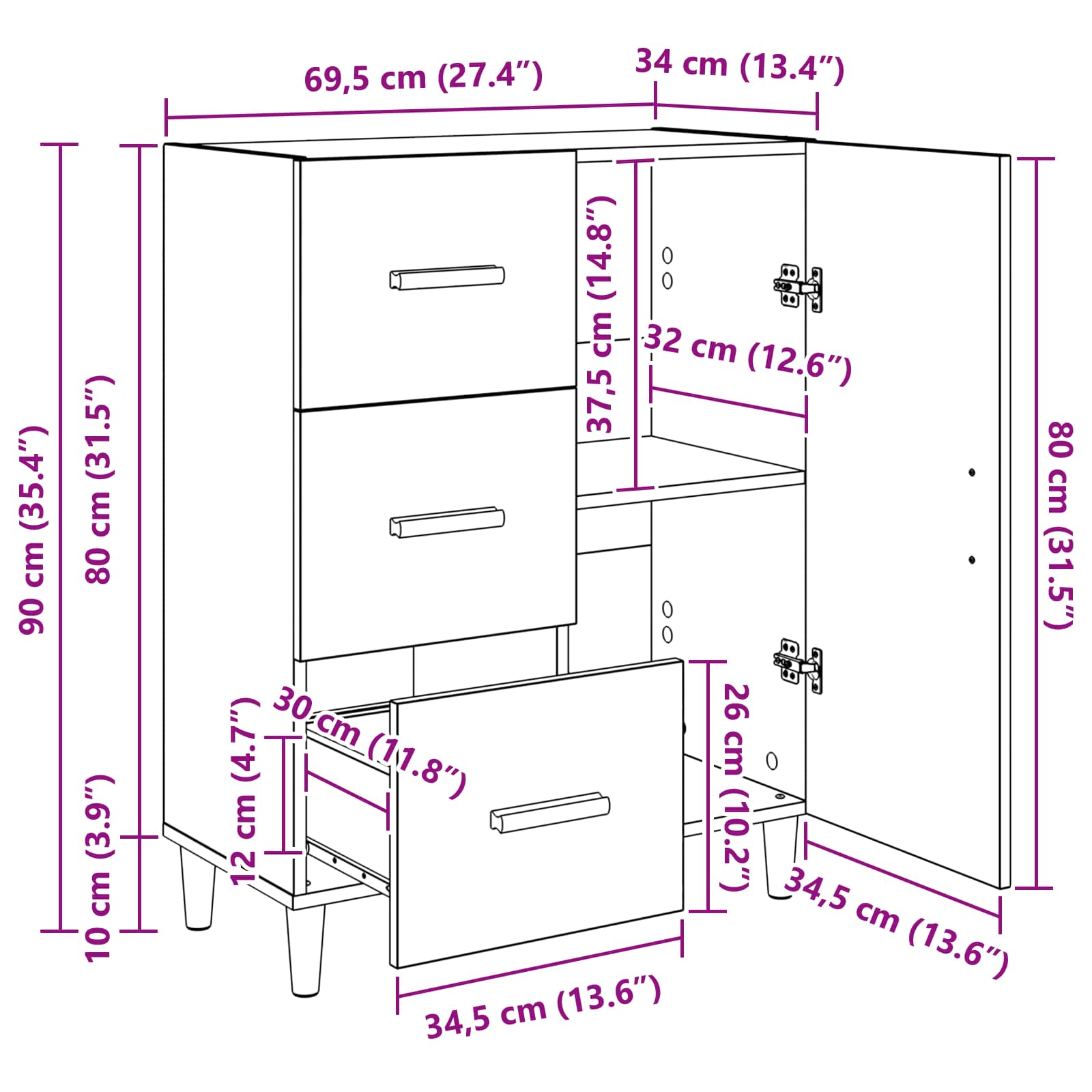 Vitrina Madera vieja 34 x 69.5 x 90 cm Madera contrachapada