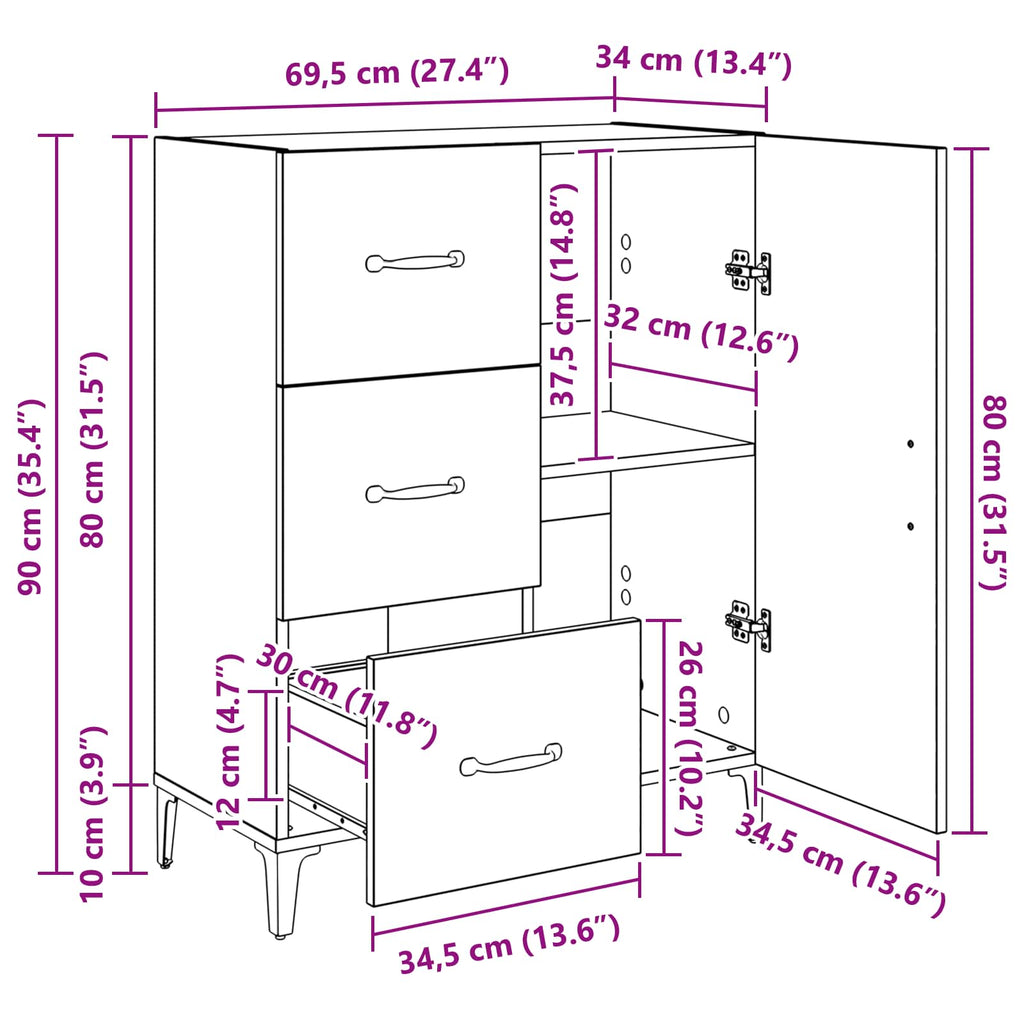 Aparador Madera vieja 69,5 x 34 x 90 cm Madera de ingeniería