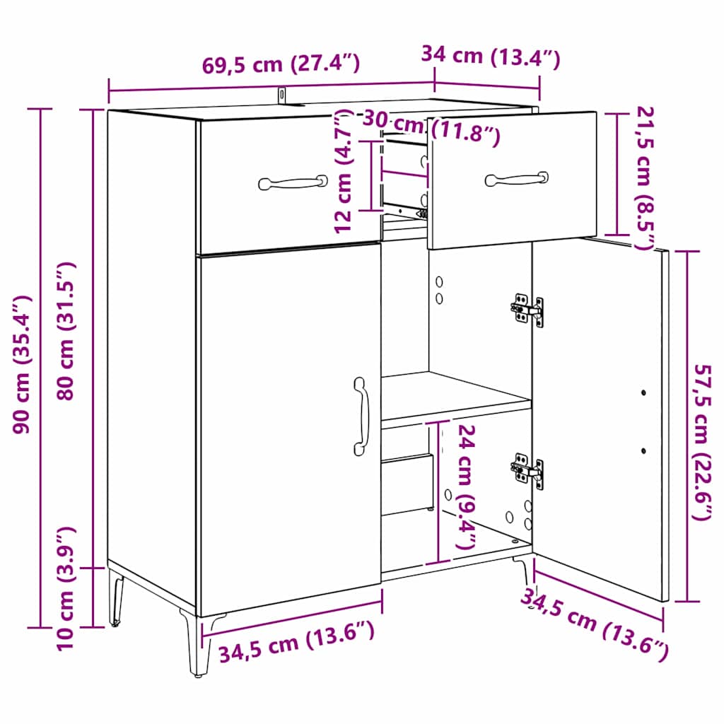 Aparador Madera vieja 69,5 x 34 x 90 cm Madera de ingeniería